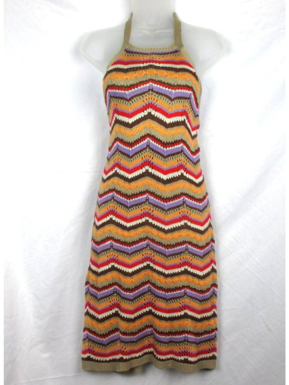 SO Crochet Halter Mini Dress XL Multi-Color Boho Peasant Cottagecore Summer